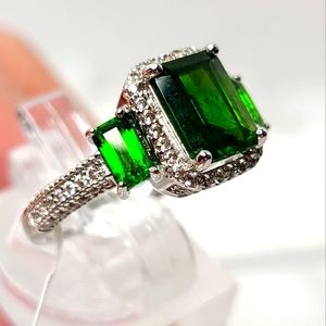 Emerald cut Chrome Diopside Ring
